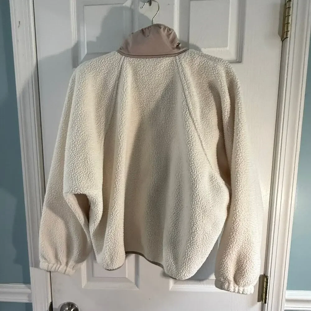 Free People Movement Womens S Cream Sherpa Fleece Snap Pullover Jacket